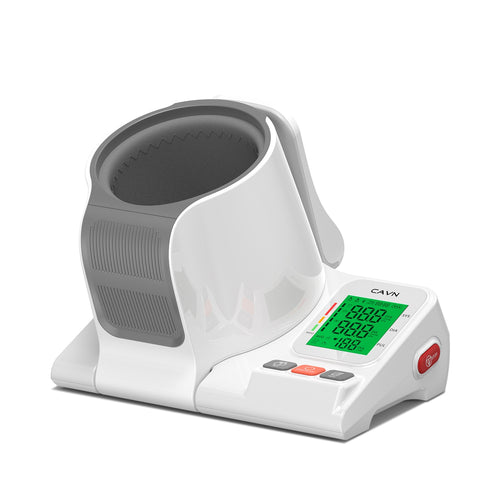 CAVN No-Wrap Revolution FDA-cleared blood pressure monitor with digital LCD display