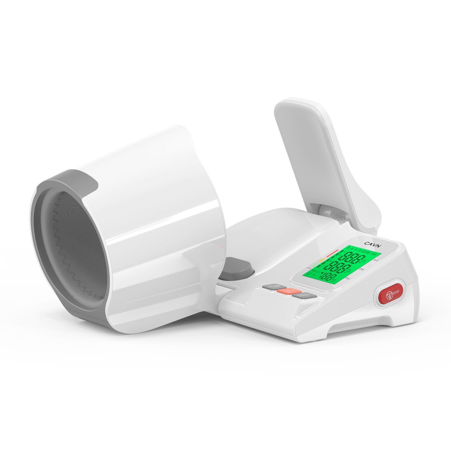 CAVN smart blood pressure monitor resting on bedside table in home setting